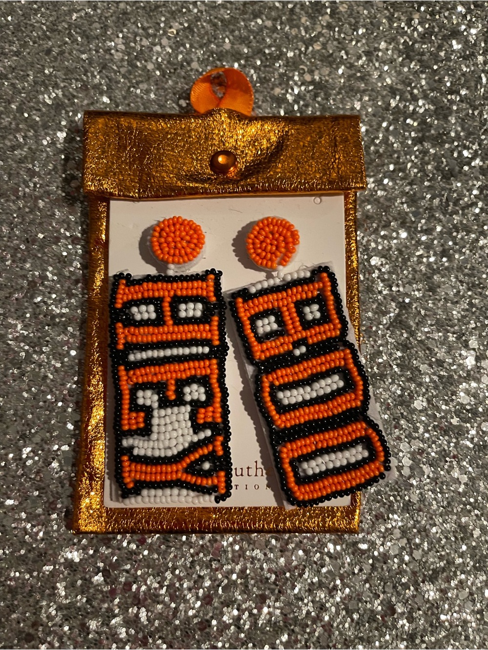 Orange Beaded Halloween Dangle Earrings